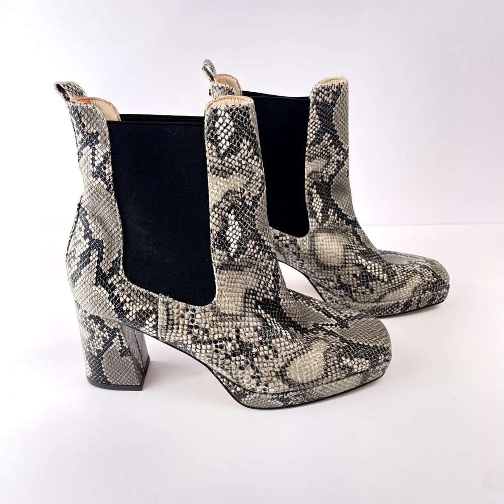 French Connection Penny Chelsea Boots Snake Print Soft Truffle Leather 6.5